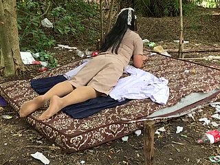 Thai ladyboy cram solo open-air